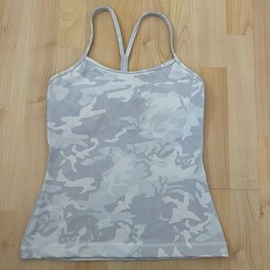 Lululemon Athletica White and Gray Camo Power Y Tank Top